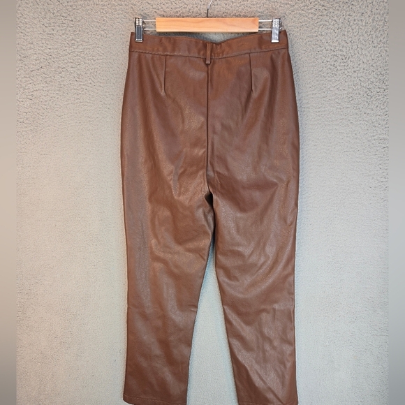 Wildfox Womens Faux Leather Pants Sz M Dark Brown High Waist Front Ankle Slit - Picture 8 of 13
